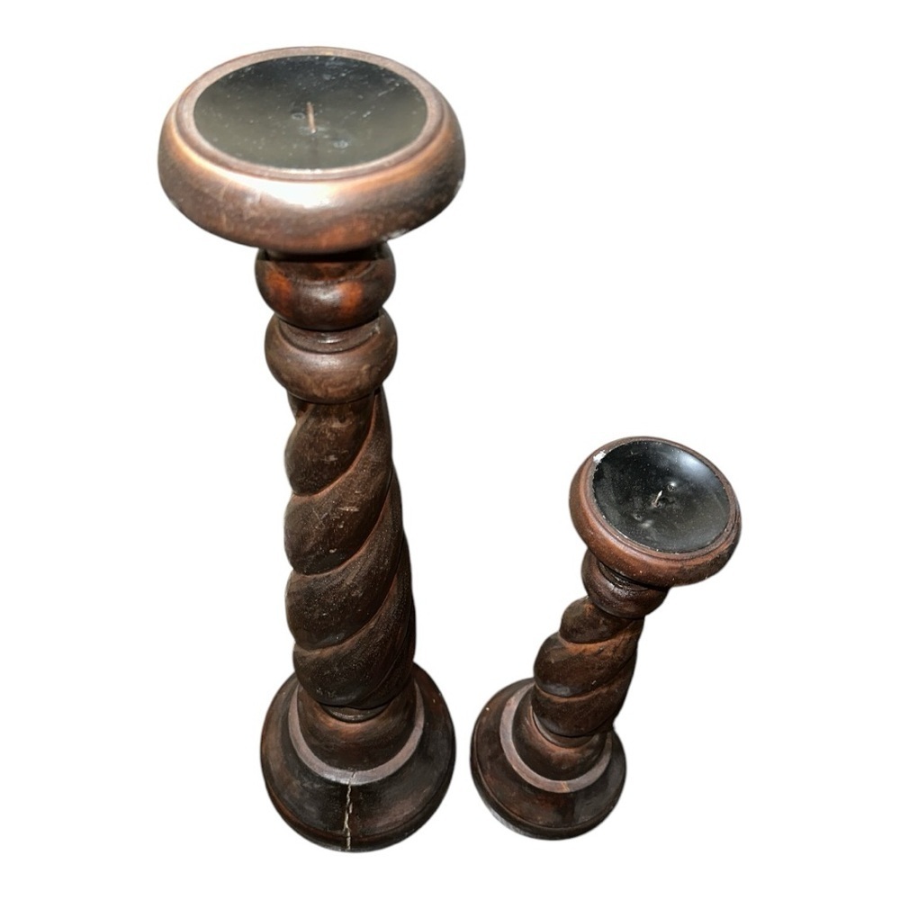 Handmade Farmhouse/ Cottagecore Brown Wooden Candle Holders set of 2 - Picture 4 of 6